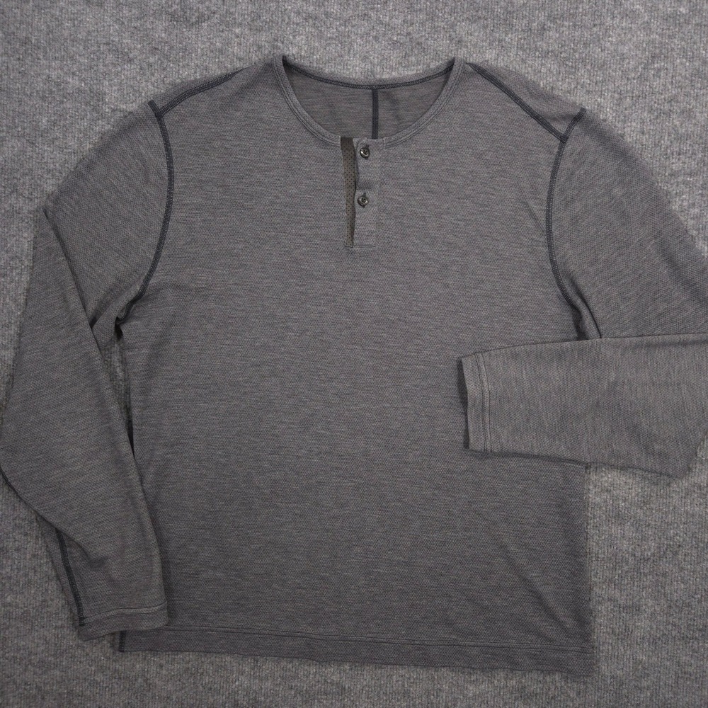Lululemon Henley Shirt Mens Large Gray Long Sleeve Outdoor Preppy Hiking Casual
